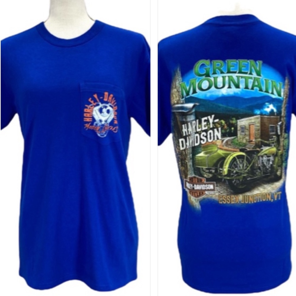 NWT HARLEY-DAVIDSON Blue Men’s/Unisex Short Sleeve Pocket Graphic Tee Shirt Sz S